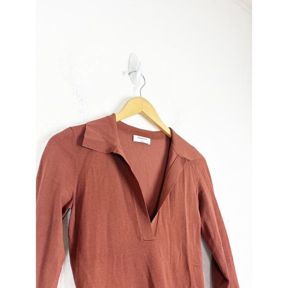 Aritzia Babaton Fame Polo Dress Small Rich Copper Ribbed Long Sleeves Stretch - Picture 7 of 13